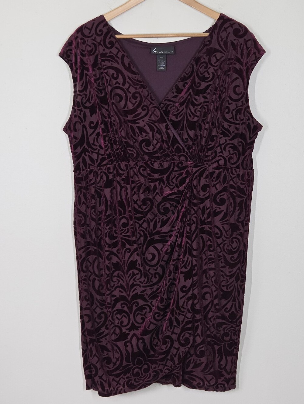 Lane Bryant Burgundy Burnout Velvet Faux Wrap Dress 14/16 Whimsigoth Fairy Goth